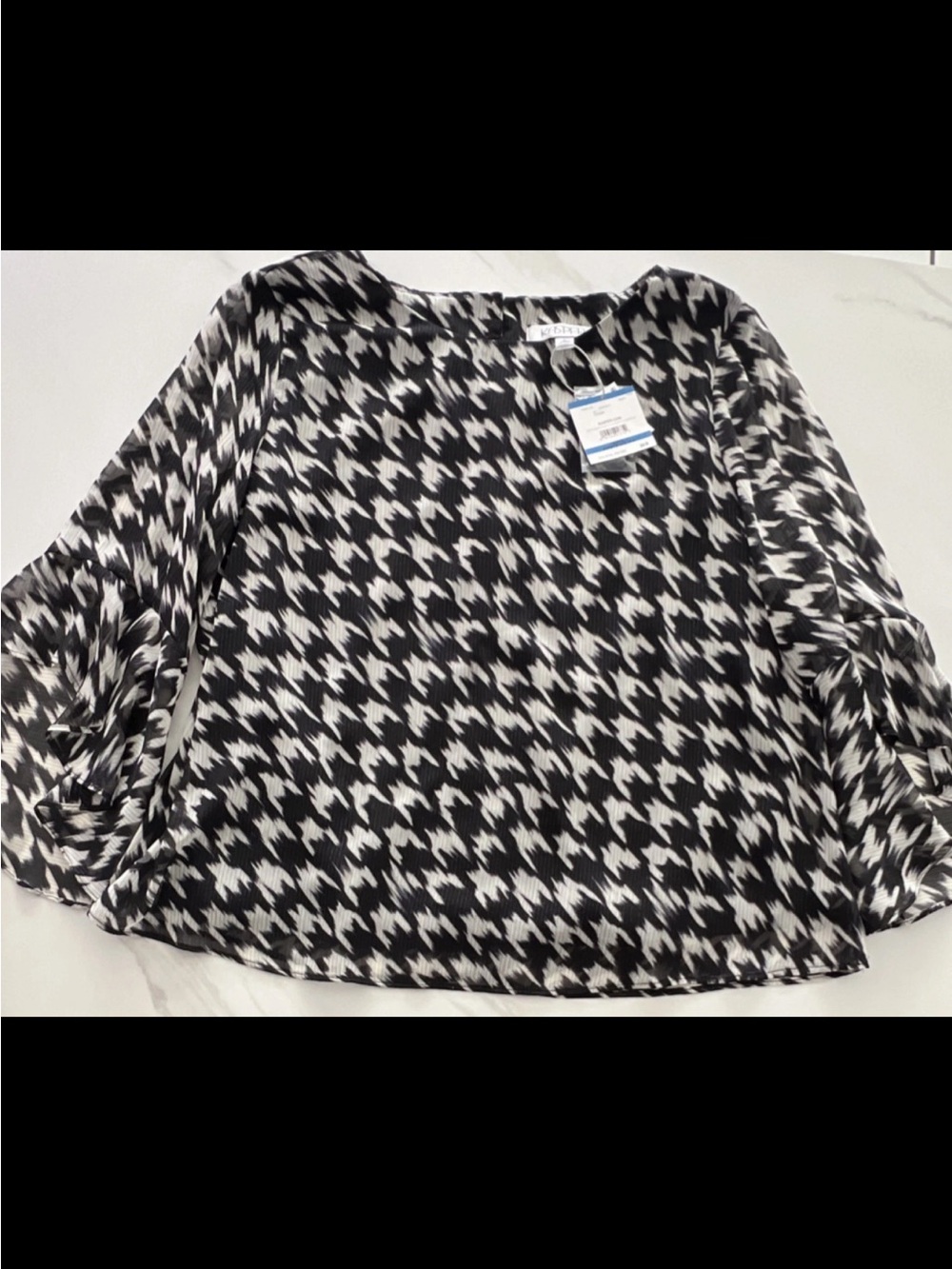 Kasper Black and White Houndstooth Blouse - Women Tops